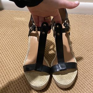Vince Camuto Signature Collection. Black leatherT-Strap Espadrilles. Worn twice!